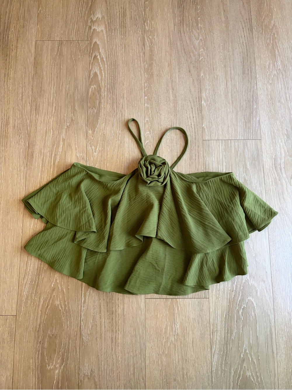 CeCe Olive Green Ruffle Halter Camisole with Rosette